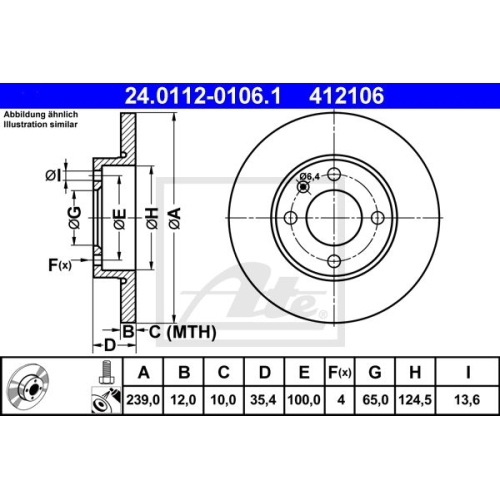 Disc frana Ate 24011201061, parte montare : Punte fata