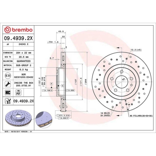 Set disc frana Alfa Romeo 147 (937) 10.00-12.10, 156 (932) 09.97-10.05, 156 Sportwagon (932) 02.97-05.06, Gt (937) 11.03-09.10, Gtv (916) 09.94-10.05, Spider (916) 09.94-04.05; Fiat Doblo Bus (263) 11.09-, Doblo Cargo (263) 02.10-, Doblo Platform / Chassi
