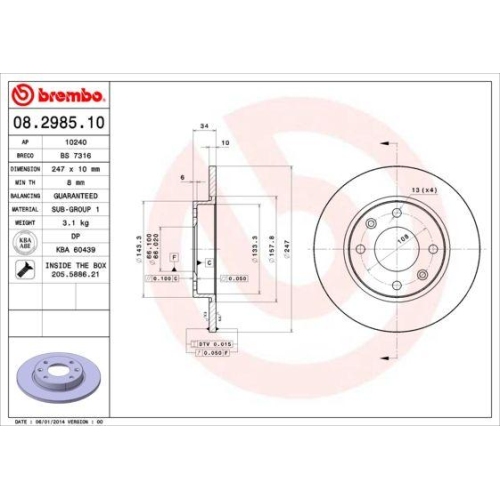 Set discuri frana Citroen: C15 (Vd), Saxo (S0), ZX (N2); Peugeot: 106 1 (1a), 205 1 (741a/C), 206 (2a/C), 306 (7b), 405 1 (15b)., punte fata, 247x10, plin, BREMBO