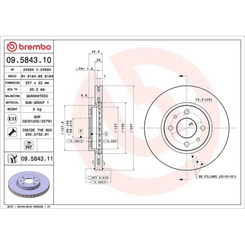 Set disc frana Alfa Romeo Mito (955) 08.08-10.18; Citroen Nemo Box (Aa) 02.08-, Nemo Mpv (Mpv) 04.09-; Fiat 500 (312) 07.07-, 500 C (312) 09.09-, 500e (332) 10.20-, 500e Convertible (332) 10.20-, Bravo 2 (198) 11.06-12.16, Doblo Box (223) 11.00-, Doblo Bu