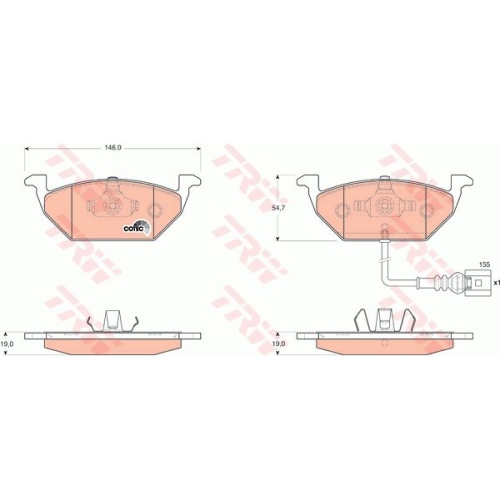 Set placute frana Trw GDB1658, parte montare : Punte fata
