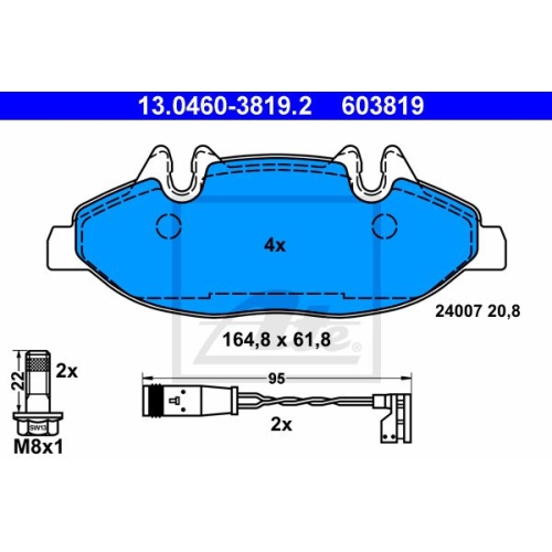 Set placute frana Ate 13046038192, parte montare : Punte fata