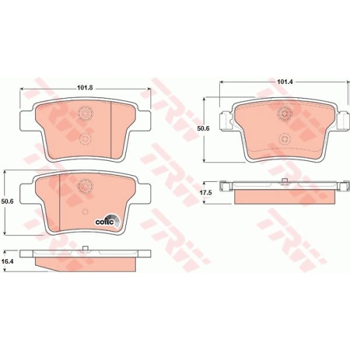 Set placute frana Trw GDB1665, parte montare : Punte spate