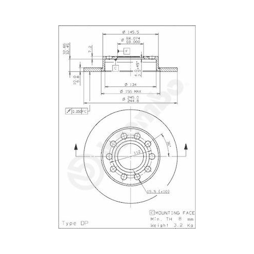 Set disc frana Audi 80 B4 Avant (8c5) 09.91-01.96, 80 B5 Avant (8d5) 09.91-07.95, A4 B6 (8e2) 11.00-12.05, A4 B6 Avant (8e5) 02.00-12.05, A4 B6 Convertible (8h7) 01.02-12.09, A4 B7 (8ec) 11.04-01.09, A4 B7 Avant (8ed) 11.04-11.08, A4 B7 Convertible (8he)