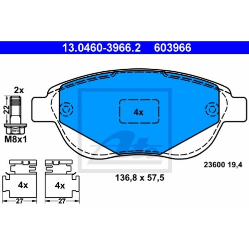 Set placute frana Ate 13046039662, parte montare : Punte fata