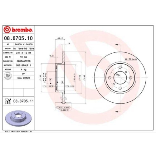 Set discuri frana Opel Agila (A) (H00); Suzuki Wagon R+ Liftback (Mm), 1.0 (F68), 1.0 12V (F68), 1.2 16V (F68), 1.2 16V Twinport (F68), 1.3 CDTI (F68), 1.0 (RB310), 1.3 (RB 413), 1.3 4WD (RB 413), 1.3 DDiS (RB 413D), Fata, 247x12, plin, BREMBO