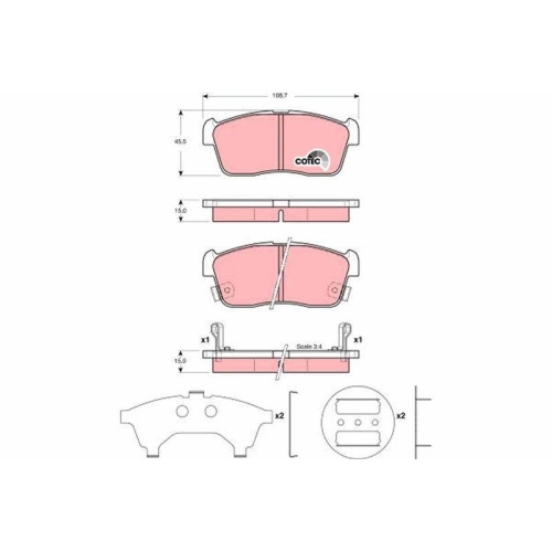 Placute frana Daihatsu Sirion (M3) 01.05-, Yrv (M2) 02.01-; Nissan Pixo (Ua0) 03.09-; Suzuki Carry Box (Fd) 02.99-, Carry (Fd Da5 T Da6 T) 02.99-, Ignis I (Fh) 10.00-12.05, Fata, TRW