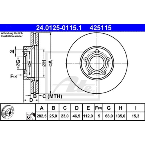 Disc frana Ate 24012501151, parte montare : Punte fata