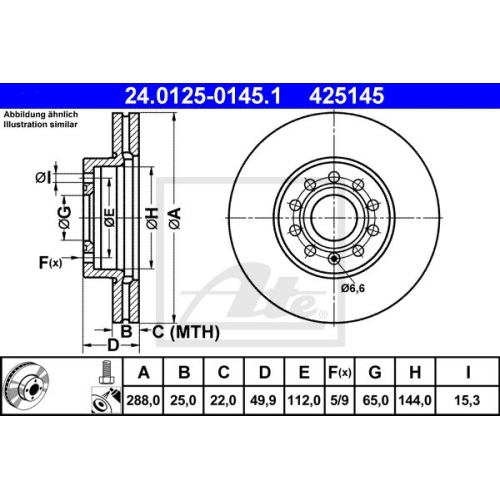 Disc frana Audi A3, 05.2003-08.2012, Seat Altea 2004, Leon 2005-2012, Octavia 2004-2013, Toledo 3, 04.2004-05.2009, Skoda Superb, Yeti, Vw Beetle, Caddy, Eos, Golf, Jeta I/Iv, Scirocco, To, ATE