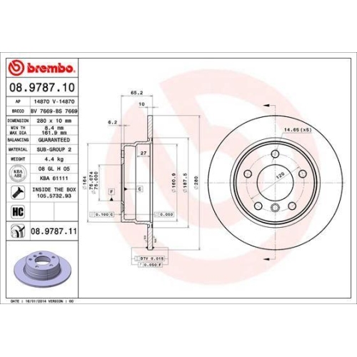 Set discuri frana Bmw 1 (E81), 1 (E87), 116 d, 116 i, 118 d, 118 i, punte spate, 280x10, plin, BREMBO