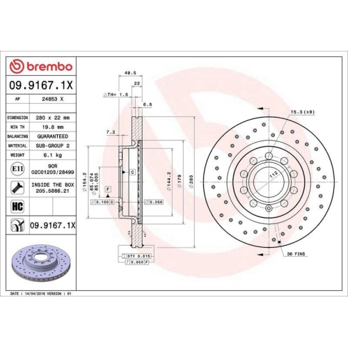 Set disc frana Audi A3 (8p1) 05.03-12.13 ; Seat Altea (5p1) 03.04-12.15, Altea Xl (5p5 5p8) 10.06-12.15, Leon (1p1) 05.05-12.13, Toledo 3 (5p2) 04.04-05.09; Skoda Octavia I (1u2) 09.96-12.10, Octavia 2 (1z3) 02.04-06.13 , Yeti (5l) 05.09-12.17; Vw Beetle
