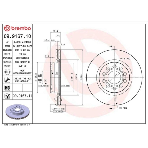 Set disc frana Audi A3 (8p1) 05.03-12.13 ; Seat Altea (5p1) 03.04-12.15, Altea Xl (5p5 5p8) 10.06-12.15, Leon (1p1) 05.05-12.13, Toledo 3 (5p2) 04.04-05.09; Skoda Octavia I (1u2) 09.96-12.10, Octavia 2 (1z3) 02.04-06.13 , Yeti (5l) 05.09-12.17; Vw Beetle