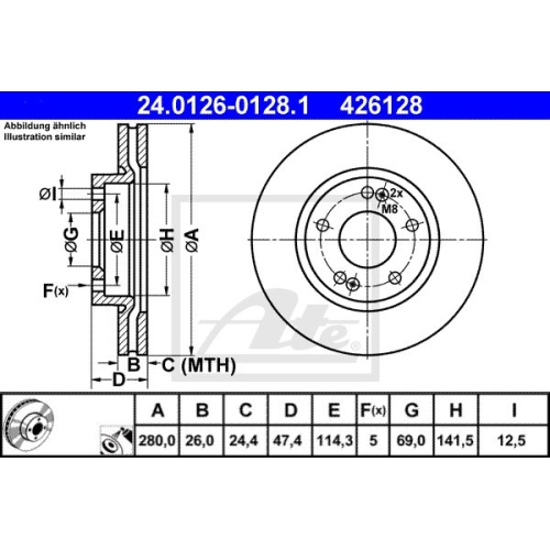 Disc frana Ate 24012601281, parte montare : Punte fata