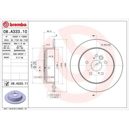 Set discuri frana Toyota Rav 4 2 ( A2 ), 1.8 (ZCA25_, ZCA26_), 2.0 4WD (ACA21, ACA20), 2.0 D 4WD (CLA20_, CLA21_), 2.4 4WD (ACA23, ACA22), punte spate, 303x9, plin, BREMBO