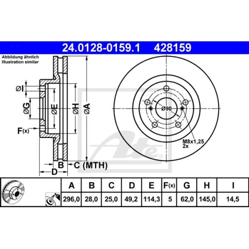 Disc frana Lexus Es, 06.2012-, Auris, 10.2012-, Mirai, 10.2014-, Prius Plus, 05.2011-, Rav 4 4, 12.2012-, ATE