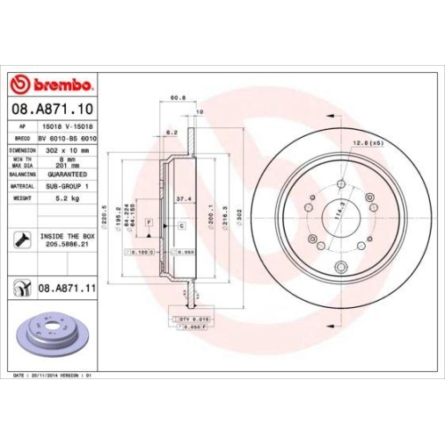 Set discuri frana Honda Cr-V 3 (Re ), Cr-V 4 (Rm ), punte spate, 302x10, plin, BREMBO