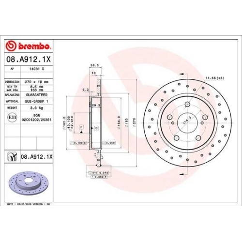 Set discuri frana Toyota Auris ( E15 ), Auris ( E18 ), Auris Estate ( E18 ), Corolla Saloon ( E18, Corolla Sedan ( E15 ), punte spate, 270x10, plin perforat, BREMBO