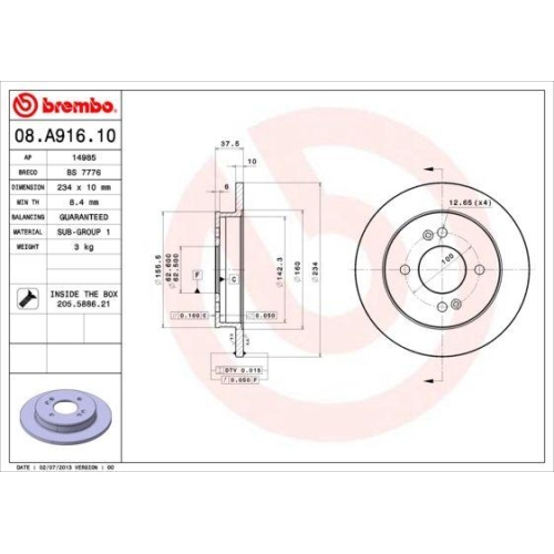 Set discuri frana Hyundai I10 1 (Pa); Kia Picanto 1 (Sa), Picanto 2 (Ta), Picanto 3 (Ja), 1.0, 1.1, 1.1 CRDI, 1.1 LPG, 1.2, 1.0 Bi-Fuel, 1.0 LPG, 1.0 T-GDI, punte spate, 234x10, plin, BREMBO