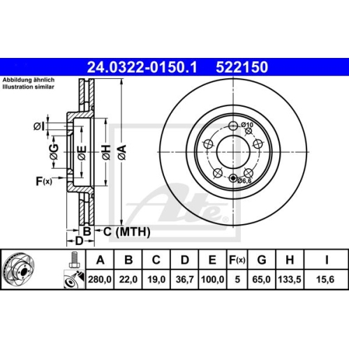 Disc frana Ate 24032201501, parte montare : Punte fata