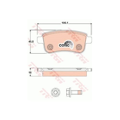 Placute frana Renault Fluence (L30 ), 02.2010-, Grand Scenic 3 (Jz0/1 ), 02.2009-, Megane Cc (Ez0/1 ), 06.2010-, Megane 3 Cupe (Dz0/1 ), 11.2008-, Megane 4 Grandtour (K9a/M ), 04.2016-, Scen, TRW