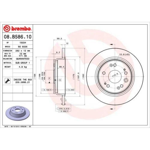 Set discuri frana Honda Fr-V (Be), Stream (Rn), 1.7 (BE1), 1.8 (BE1), 2.0 (BE3), 2.2 1 CTDi (BE5), 1.7 16V (RN1), 2.0 16V (RN3), punte spate, 282x12, plin, BREMBO