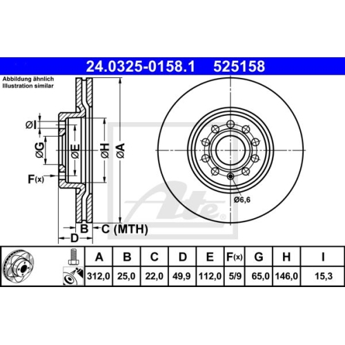 Disc frana Audi A3, Tt, Seat Alhambra, Altea, Leon, Skoda Octavia, Superb, Yeti, Vw Beetle, Caddy, Cc, Eos, Golf, Jetta, Passat, Scirocco, Sharan, Tiguan, Touran, ATE