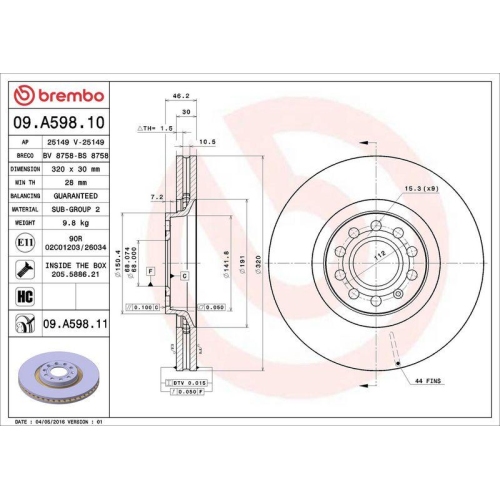 Set disc frana Audi A4 B5 (8d2) 11.94-12.01, A4 B7 (8ec) 11.04-01.09, A4 B7 Avant (8ed) 11.04-11.08, A4 B7 Convertible (8he) 01.02-01.10, A6 C5 (4b2) 01.97-12.05, A6 C5 Avant (4b5) 11.97-01.05, Allroad C5 (4bh) 05.00-08.05; Seat Exeo (3r2) 12.08-05.13, Ex