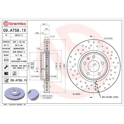 Set disc frana Audi A4 B8 (8k2) 08.07-06.17, A5 (8t3) 06.07-01.17, A5 (8f) 02.09-01.17, Q5 (8rb) 11.08-12.17, Q5 Van (8rb) 11.08-12.17, Fata, 320X30mm, ventilat, BREMBO