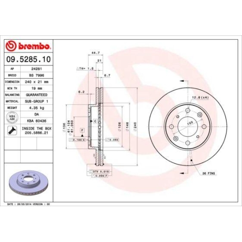Set discuri frana Honda Civic 5 Coupe (Ej), Civic 5 Hatchback (Eg), Civic 5 Sedan (Eg, Civic 6 Coupe (Ej, Civic 6 Hatchback (Ej, Civic 6 Sedan (Ej, punte fata, 240x21, ventilat, BREMBO