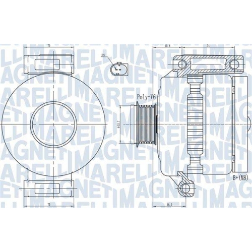 Alternator Ford Galaxy 2 (Wa6) 05.06-06.15, Mondeo 4 Turnier (Ba7) 03.07-01.15, S-Max (Wa6) 05.06-12.14, 2.0, 2.0 Flexifuel, 2.0 LPG, MAGNETI MARELLI