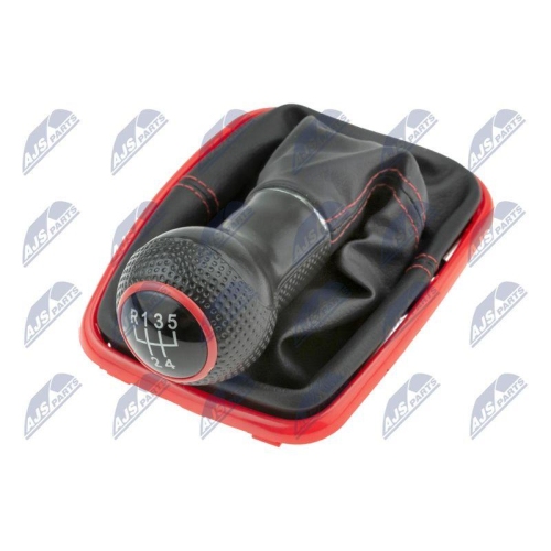 Nuca schimbator cu manson Vw Bora 1998-2005, Golf 4 1998-2005, 5 trepte, Otwór Montażowy Gałki : 12mm, burduf Negru, cadru rosu, GZB-VW-016
