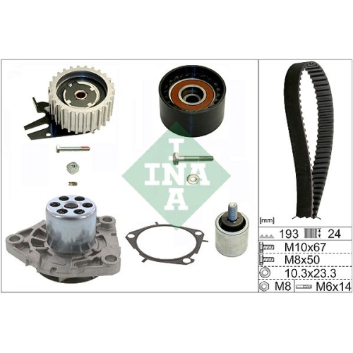 Set pompa apa + curea dintata Opel Astra Gtc J, 10.2011-, Astra J, 12.2009-, Cascada (W13), 03.2013-, Insignia Sports Tourer, 07.2008-03.2017, Zafira Tourer C (P12), 10.2011-, Saab 9-5 (Ys3g, INA