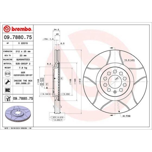 Set discuri frana Audi: A3 (8l1), TT (8n3); Seat: Ibiza 3 (6l1), Leon (1m1), Toledo 2 (1m2); Skoda: Octavia 1 (1u2); VW: Bora 1 (1j2), Golf 4 (1j1), New Beetle (9c1)., punte fata, 312x25, BREMBO