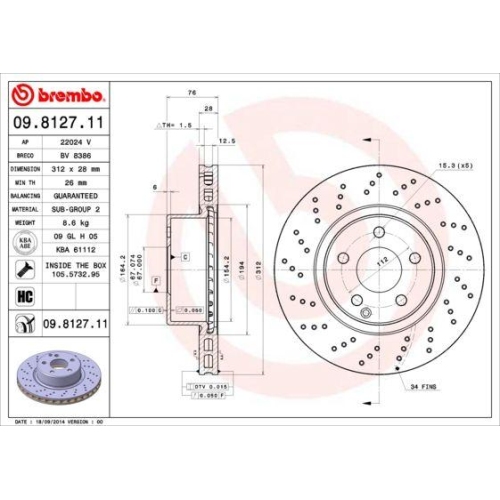 Set discuri frana Mercedes S-Class (W220), S 280 (220.063, 220.163), S 320 (220.065, 220.165), S 350 (220.067, 220.167), punte fata, 312x28, ventilat perforat, BREMBO