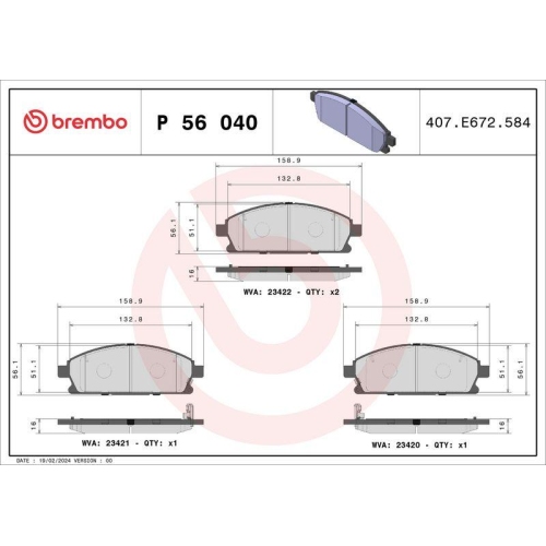 Placute frana Acura Mdx (Yd1) 08.00-09.06, Mdx (Yd2) 04.06-; Infiniti Qx4 01.97-; Nissan Pathfinder 2 (R50) 09.95-07.05, Quest (V42) 05.03-, Serena (C23) 06.91-09.01, X-Trail I (T30) 01.01-12.13, Fata, BREMBO