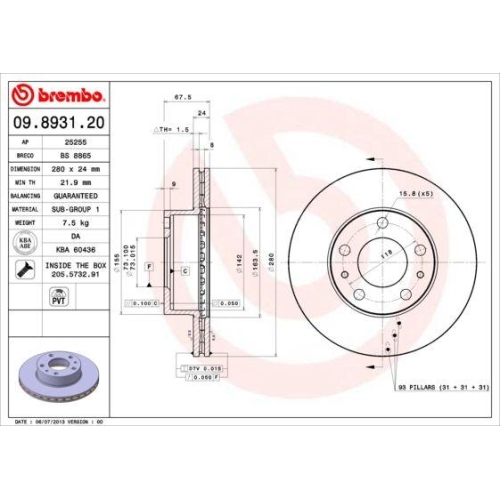 Set discuri frana Citroen: Jumper (244); Fiat: Ducato (250); Peugeot: Boxer (244)., punte fata, 280x24, ventilat, BREMBO