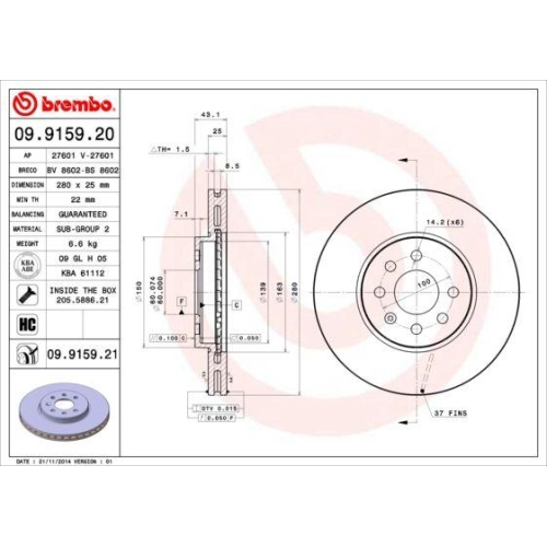 Set discuri frana Opel: Astra Classic (A04), Astra H (A04)., punte fata, 280x25, ventilat, BREMBO
