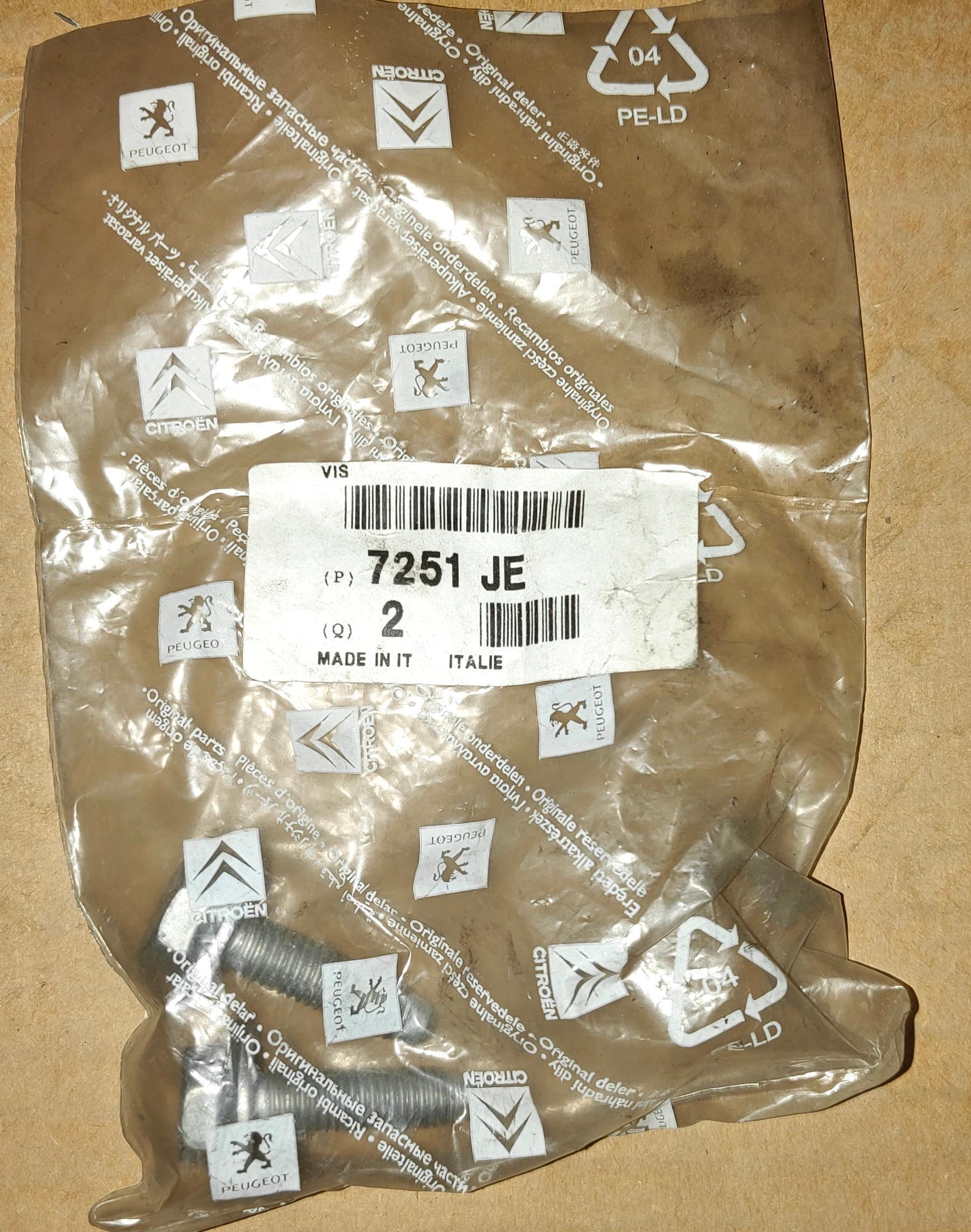 Surub M12 fixare armatura spate OE Peugeot Teppe, PSA 7251JE, set 2 buc