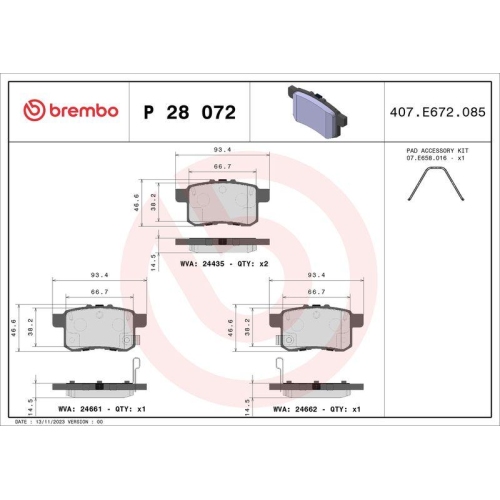 Placute frana Acura Tsx (Cu) 01.09-; Honda Accord Ix Saloon (Cr) 09.12-, Accord 8 (Cu) 04.08-, Accord 8 Estate (Cw) 07.08-, Spate, BREMBO