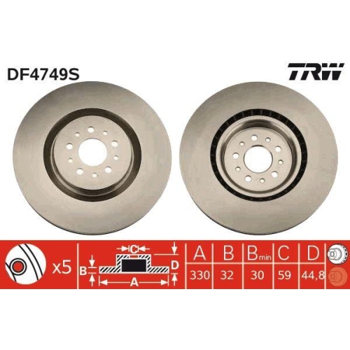 Set disc frana Alfa Romeo 147 (937) 10.00-12.10, 156 (932) 09.97-10.05, Gt (937) 11.03-09.10, Fata, 330X32mm, ventilat, TRW