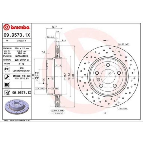 Set discuri frana Bmw X3 (E83), 2.0 D, 2.0 i, 2.0 sd, 2.5 i, 2.5 Si, 2.5 si xDrive, 3.0 D, 3.0 1 xDrive, 3.0 sd, 3.0 si, xDrive 18 d, xDrive 20 d, xDrive 20 i, xDrive 25 i, xDrive 30 d, xDrive 30 i, xDrive 35 d, Spate, 320x22, BREMBO