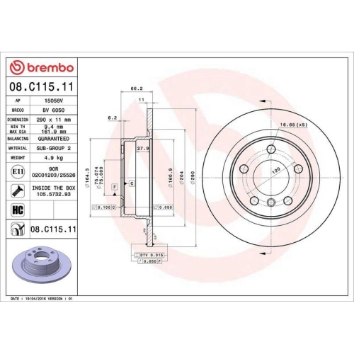 Set disc frana BMW 1 (F20) 07.11-06.19, 1 (F21) 12.11-12.19, 1 Van (F20) 03.15-06.19, 2 Cabriolet (F23) 03.14-06.21, 2 Coupe (F22 F87) 10.12-06.21, Spate, 290X11mm, plin, BREMBO