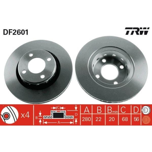 Set disc frana Audi 80 B4 Avant (8c5) 09.91-01.96, 80 B5 Avant (8d5) 09.91-07.95, Cabriolet B3 (8g7) 05.91-08.00, Coupe B3 (89 8b3) 10.88-12.96, Fata, 280X22mm, ventilat, TRW