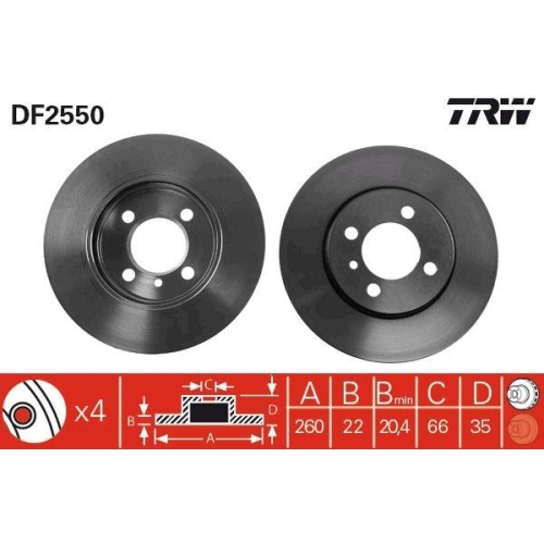 Set disc frana BMW 3 (E30) 09.82-03.92, 3 Convertible (E30) 09.82-11.93, 3 Touring (E30) 07.87-10.94, Z1 Roadster 06.88-06.91, Fata, 260X22mm, ventilat, TRW