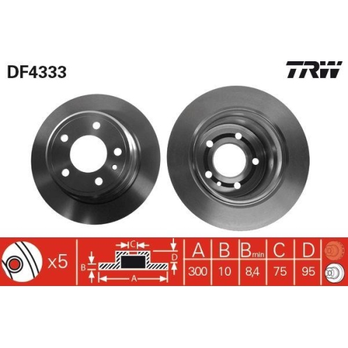 Set disc frana BMW 5 (E34) 02.87-12.95, 5 Touring (E34) 07.91-07.96, Spate, 300X10mm, plin, TRW