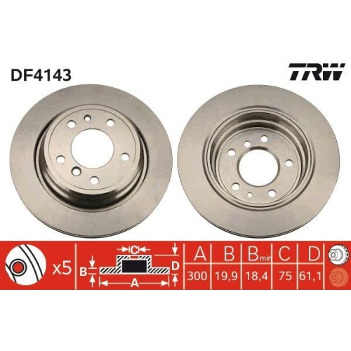 Set disc frana BMW 5 (E34) 02.87-12.95, 5 Touring (E34) 07.91-07.96, Spate, 300X19,9mm, ventilat, TRW