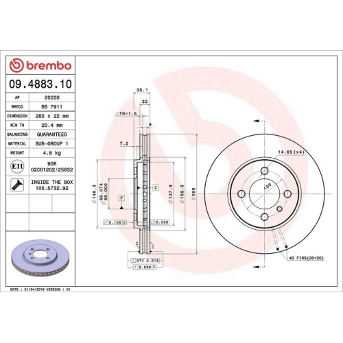 Set disc frana BMW 3 (E30) 09.82-03.92, 3 Convertible (E30) 09.82-11.93, 3 Touring (E30) 07.87-10.94, Z1 Roadster 06.88-06.91, Fata, 260X22mm, ventilat, BREMBO