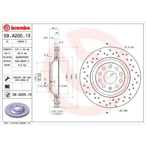Set discuri frana Audi: A3 (8p1), A3 (8v1), Q3 (8ub); Seat Leon (5f), Tarraco (Kn2); Skoda: Kodiaq (Ns7), Octavia 4, Superb 2 3 VW: Arteon (3h7), Atlas (Ca1), Golf 5 6 7 8), Passat B6 B7 B8, Tiguan (Ad1), T-Roc (A11)., Spate, 310x22, BREMBO