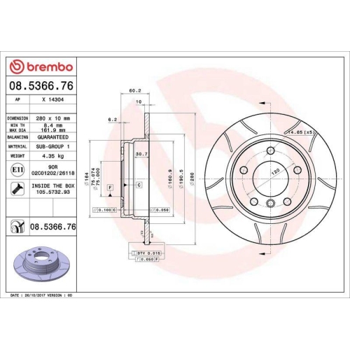 Set disc frana BMW 3 (E36) 09.90-11.98, 3 (E46) 12.97-05.05, 3 Compact (E46) 03.01-02.05, 3 Convertible (E36) 03.93-11.99, 3 Coupe (E36) 10.91-05.99, 3 Coupe (E46) 12.98-07.06, 3 Touring (E36) 08.94-12.99, 3 Touring (E46) 06.99-07.05, Spate, 280X10mm, pli