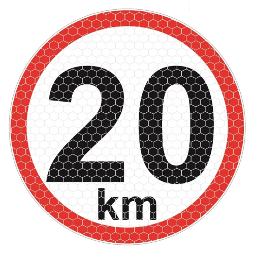 Autocolant reflectorizant limita viteza 20 km, diametru 150mm